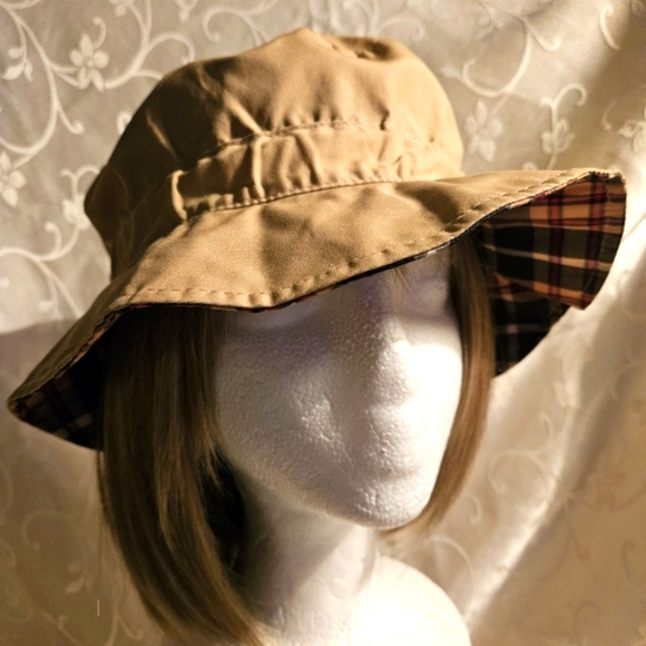 Totes Reversible Rain Bucket Hat Water Repellent Brown & Plaid - Picture 6 of 9